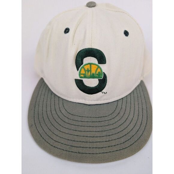 Vintage New Era 7 1/4 Faded Seattle Supersonics White Green Wool  59Fifty Hat - Picture 3 of 8